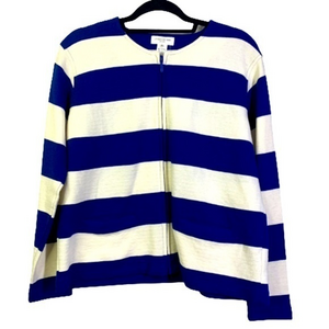 JONES NEW YORK Blue & White‎ Stripe Sweater Jacket
